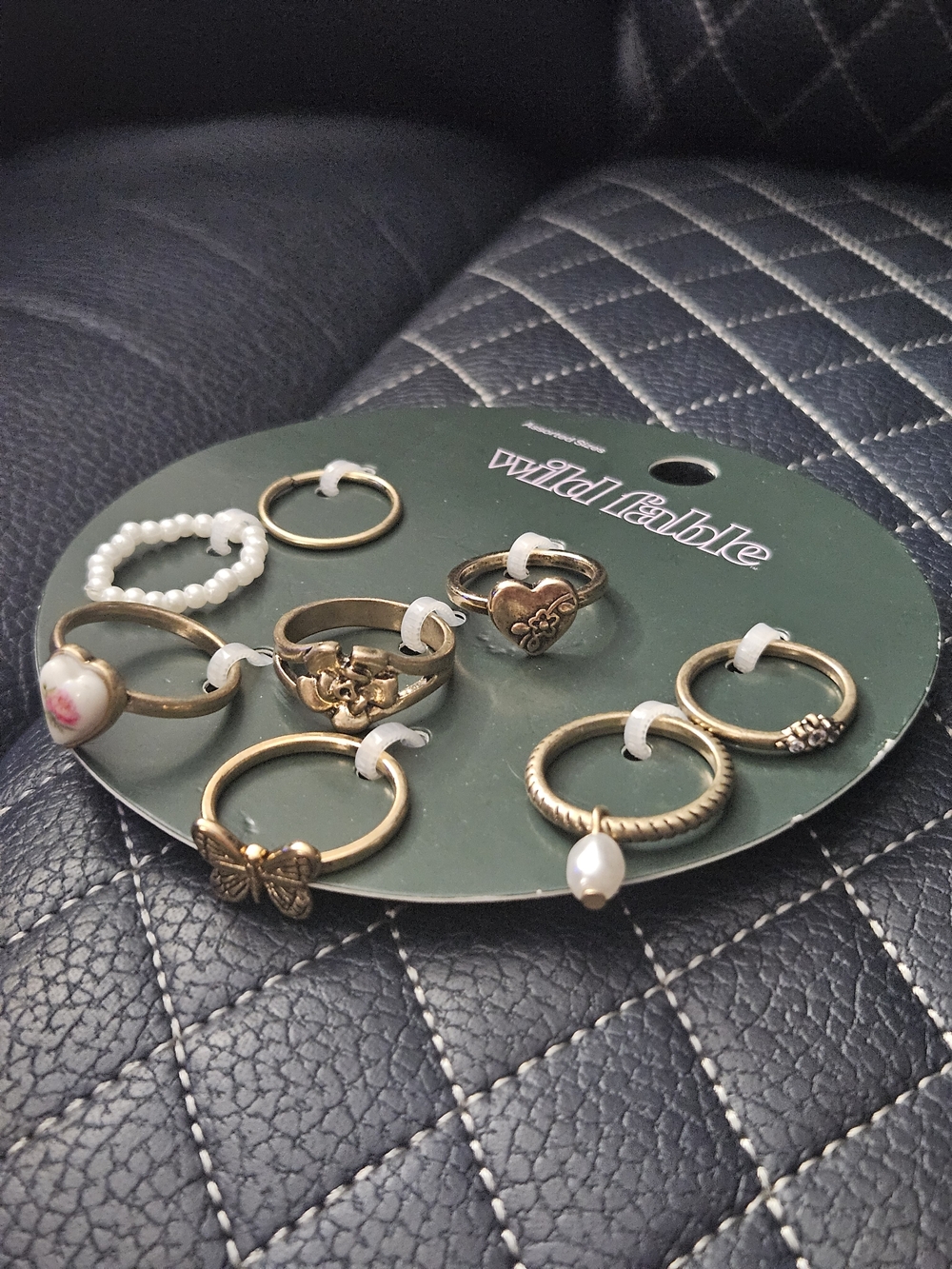 Wild Fable Boho Romantic 8pc Ring Set Pearl Butterfly Flower Heart Gold Tone